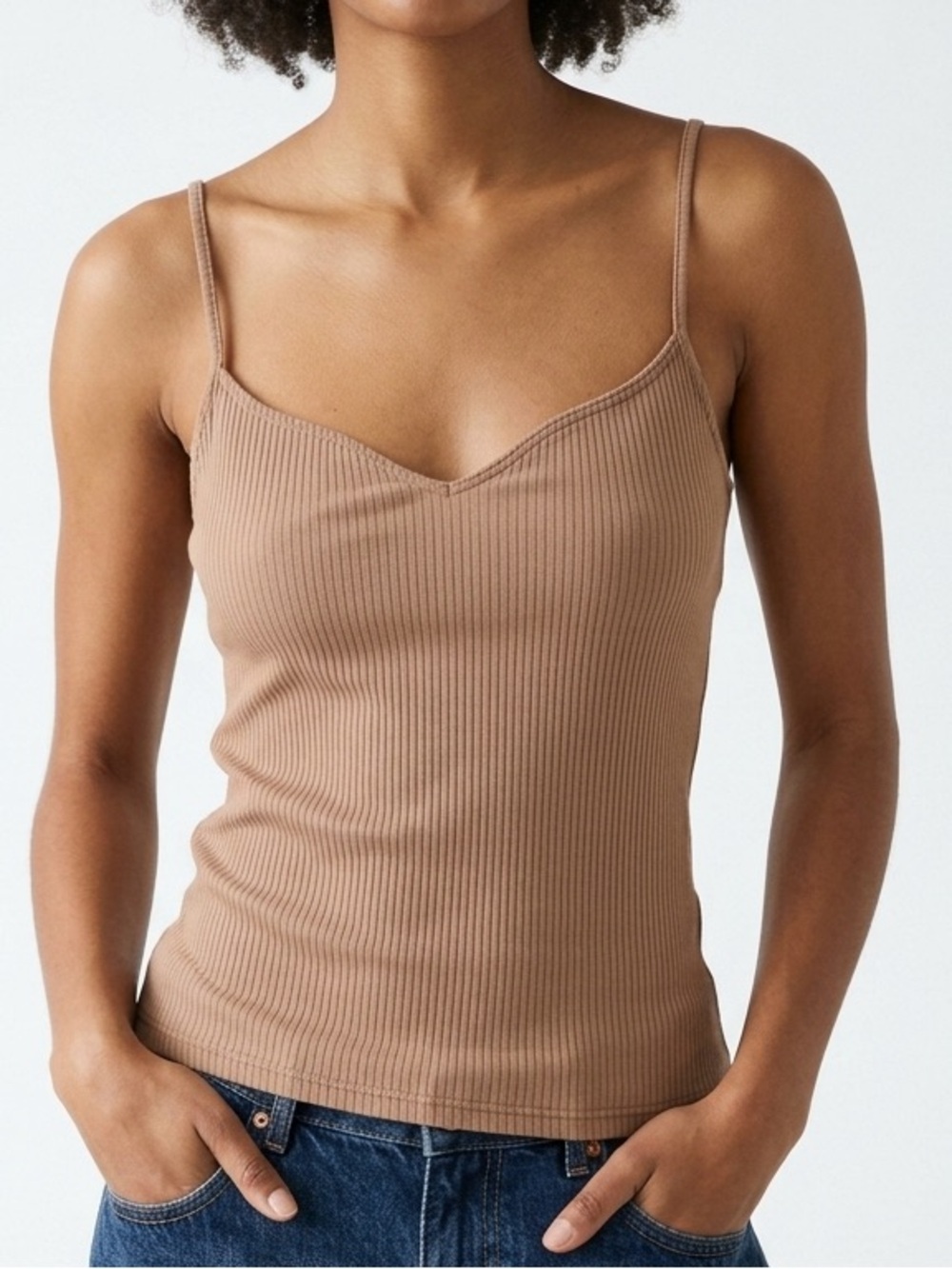 Reformation Zya Eco Rib Sweetheart Cami Tank Top Almond S Refined Minimalism